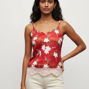 Macbeth Collection Margaret Josephs Satin Tank Size Medium Lace Bird Print Lace